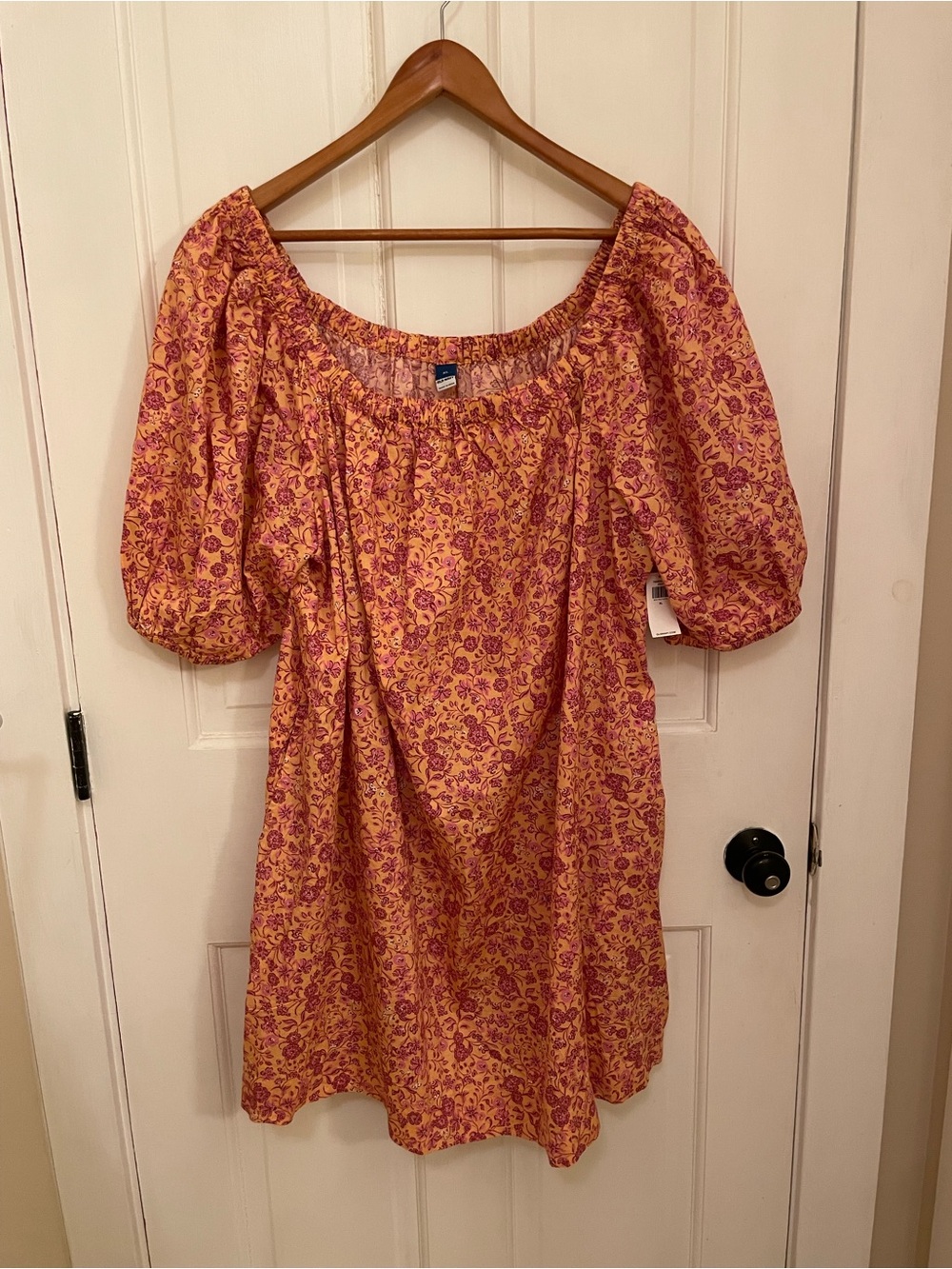 Old Navy Mustard and Pink Floral Off-Shoulder Mini Dress
